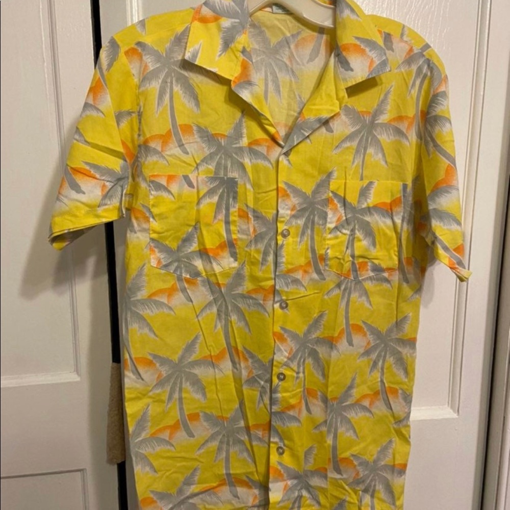 Vintage Yellow Gray Tropicana Hawaiian Button Up Shirt X-Small